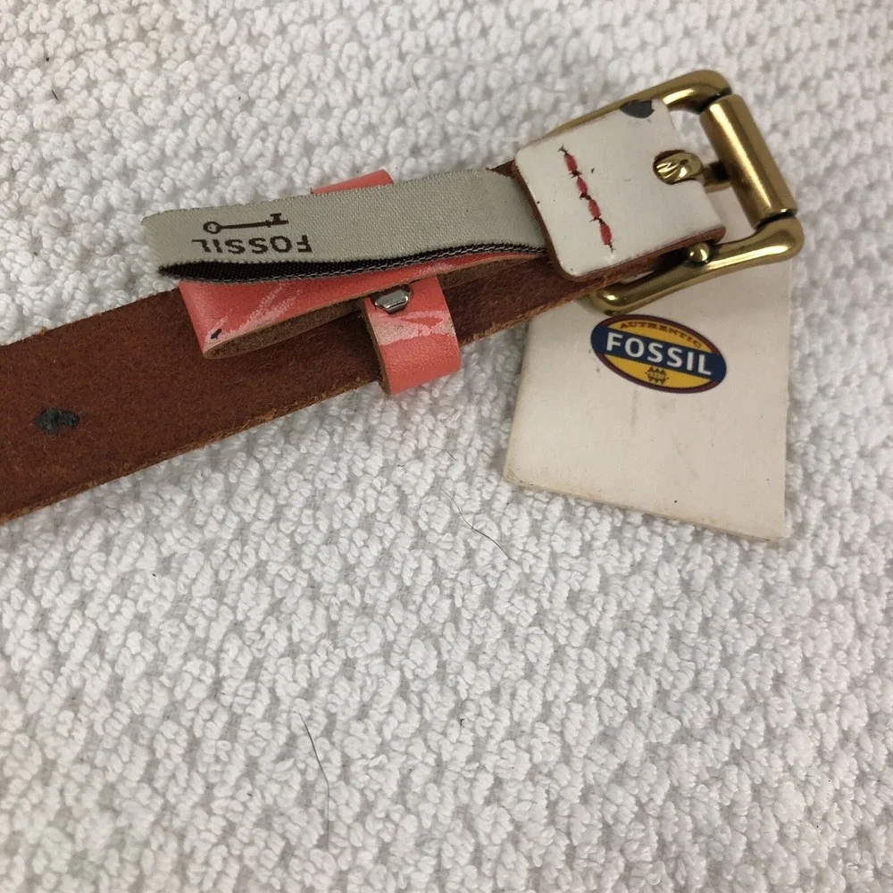 Fossil belt women's S white pink brown color block genuine leather gold hardware